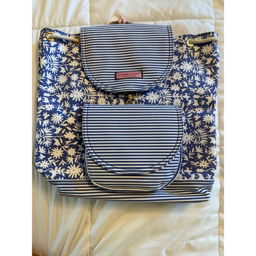Vineyard Vines Otomi Print Stripe Daypack Backpack Royal Ocean Blue